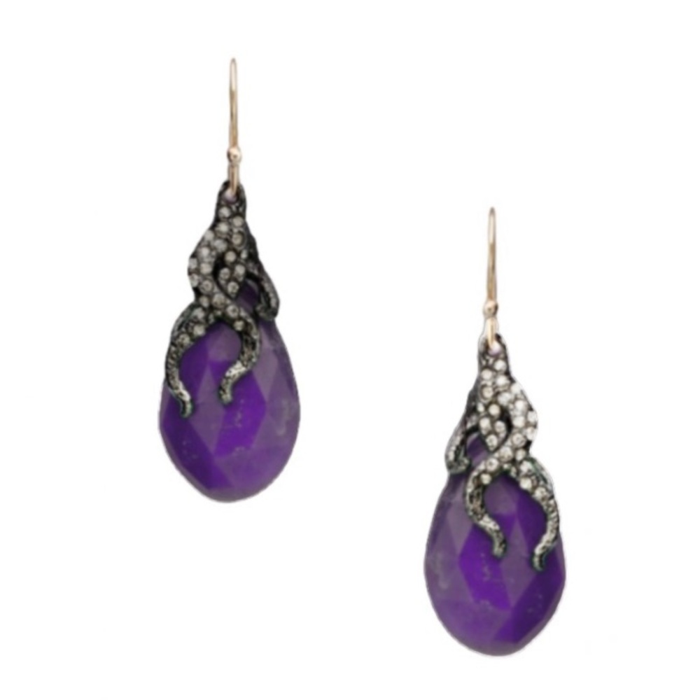 ALEXIS BITTAR• Miss Havisham Smokey Amethyst Crystal Gunmetal Drop Earrings